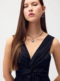 Twisted poplin midi dress