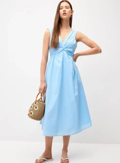 Twisted poplin midi dress