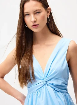Twisted poplin midi dress