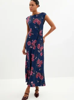 Twisted waist floral satin dress