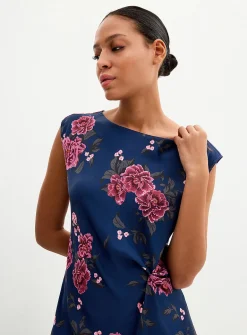 Twisted waist floral satin dress