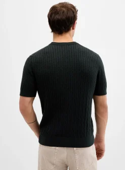 Twisted-cable short-sleeve sweater