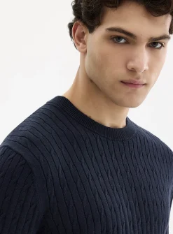 Twisted-cable short-sleeve sweater