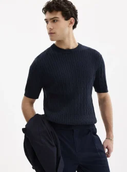Twisted-cable short-sleeve sweater