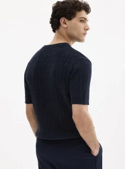 Twisted-cable short-sleeve sweater