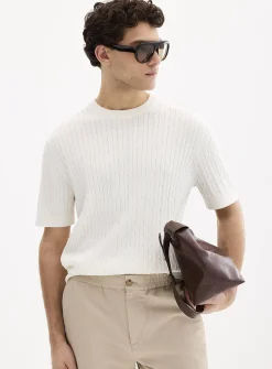 Twisted-cable short-sleeve sweater