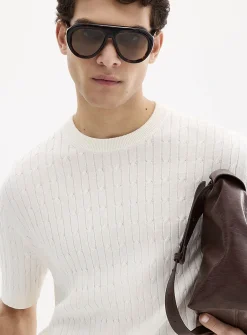Twisted-cable short-sleeve sweater