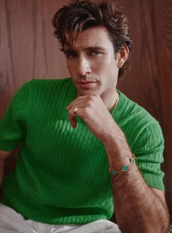 Twisted-cable short-sleeve sweater