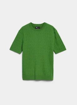 Twisted-cable short-sleeve sweater