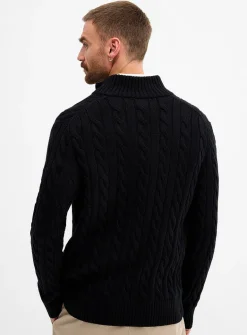 Twisted-cable zipped-collar sweater