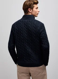 Twisted-cable zipped-collar sweater
