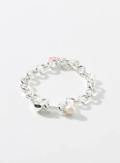 Two-ball post closure silver bracelet