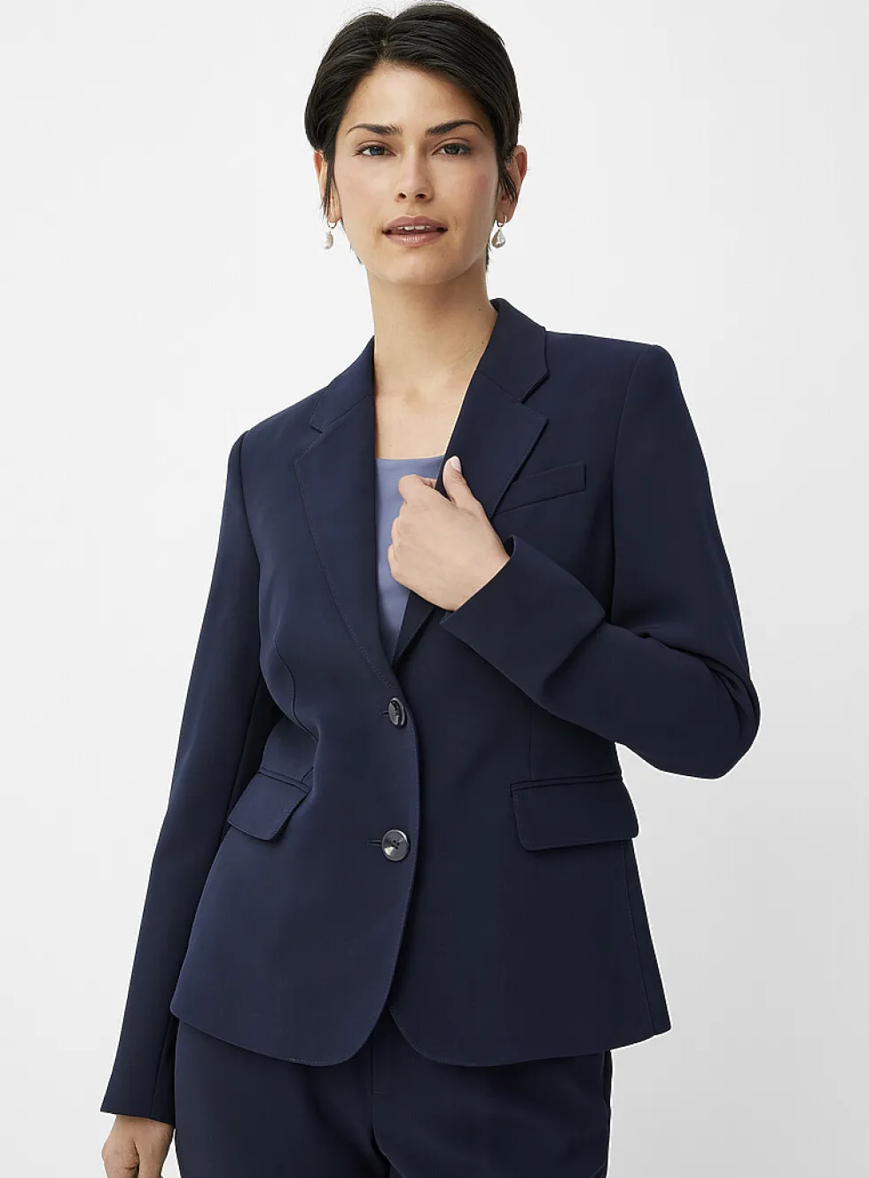 Two-button suiting crepe blazer