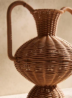 Two-handled rattan effect vase