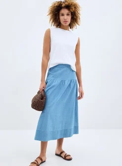 Two-tiered light denim skirt