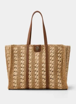 Two-tone braided straw tote bag