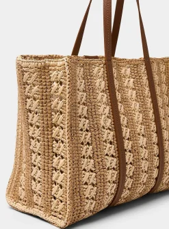 Two-tone braided straw tote bag