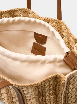 Two-tone braided straw tote bag