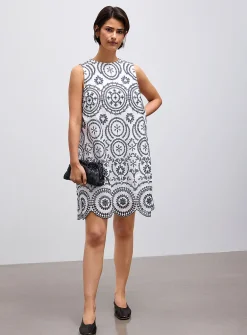 Two-tone broderie anglaise trapeze dress