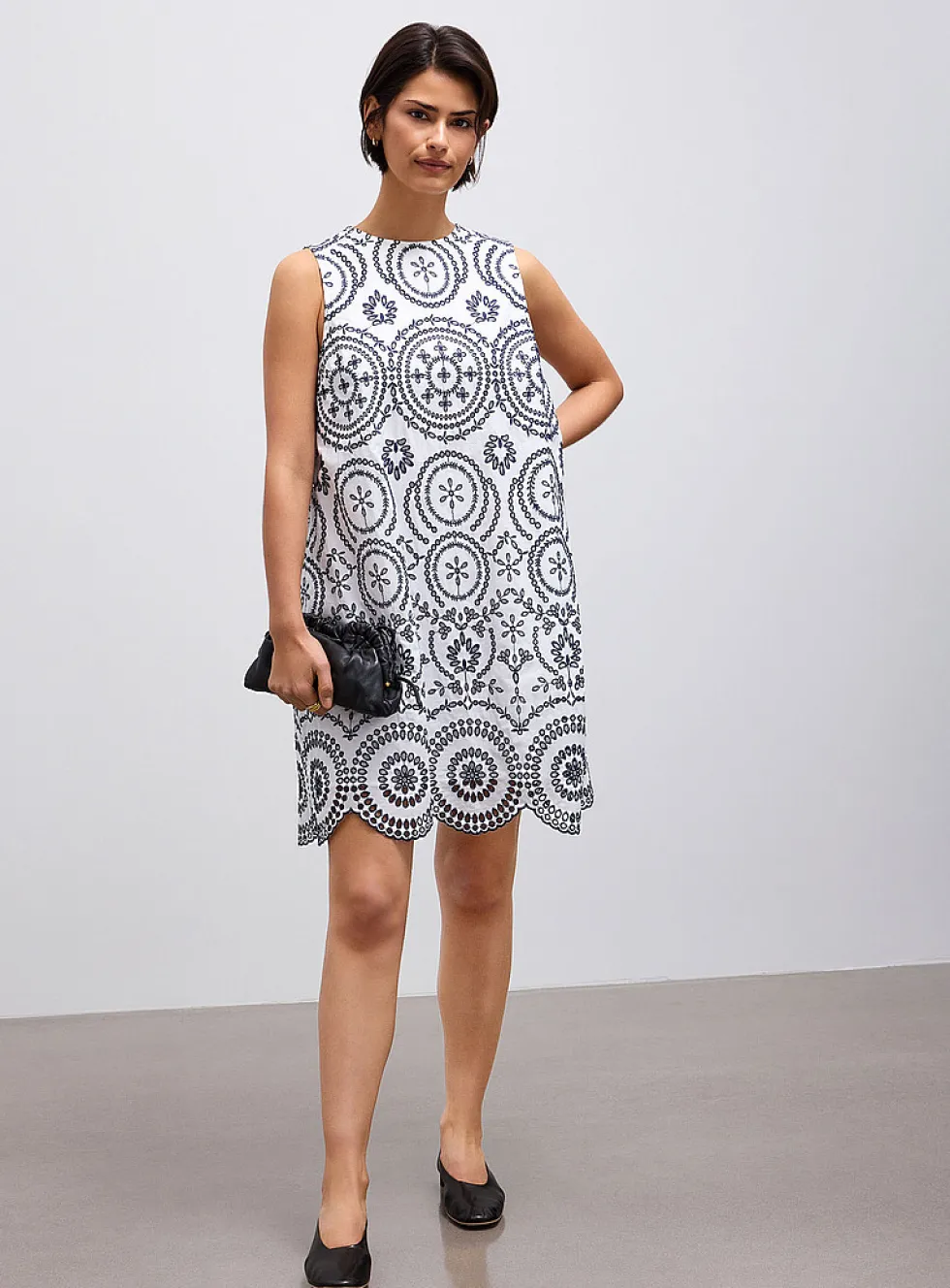 Two-tone broderie anglaise trapeze dress