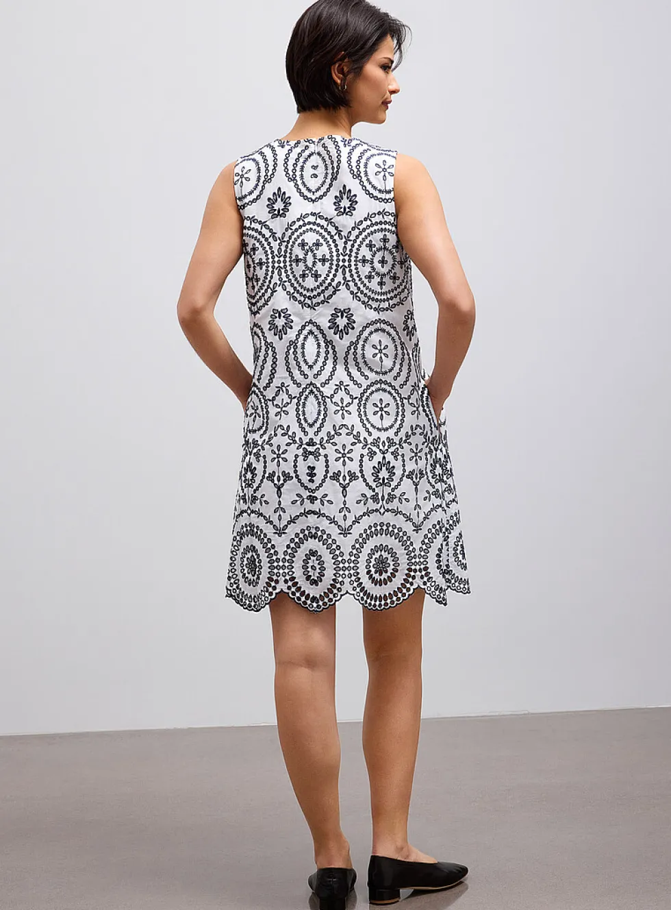 Two-tone broderie anglaise trapeze dress