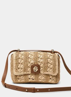 Two-tone crochet straw crossbody bag