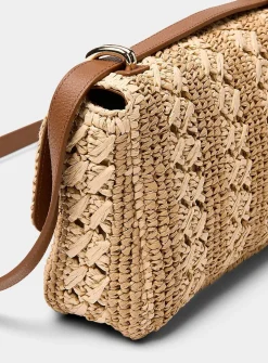 Two-tone crochet straw crossbody bag