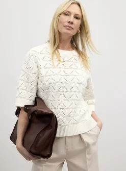 Two-tone openwork boxy-fit sweater
