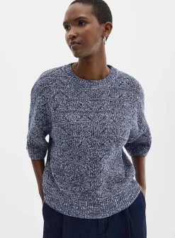 Two-tone openwork boxy-fit sweater
