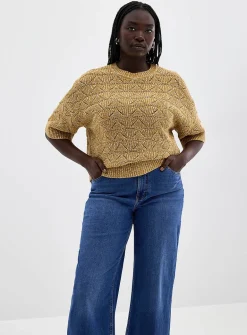 Two-tone openwork boxy-fit sweater