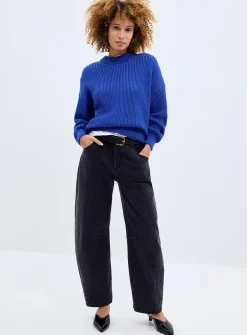 Two-tone pure cotton shaker-rib sweater