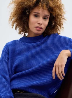 Two-tone pure cotton shaker-rib sweater
