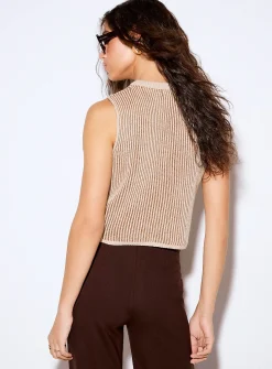 Two-tone rib-knit cropped cami