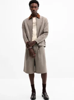 Two-tone soft twill pleated Bermudas