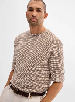 Two-tone waffle jacquard T-shirt