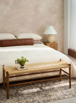 Ubud woven seat teak wood long bench