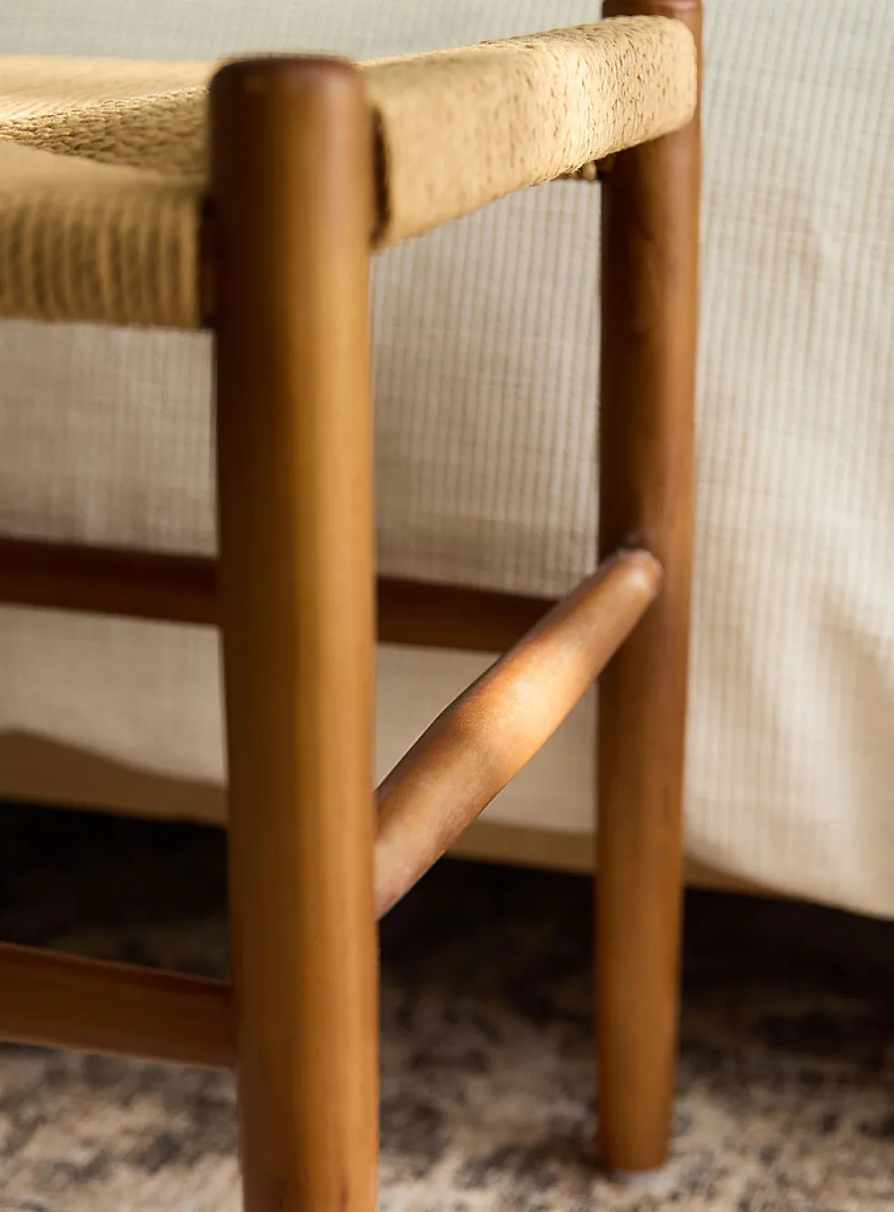 Ubud woven seat teak wood long bench