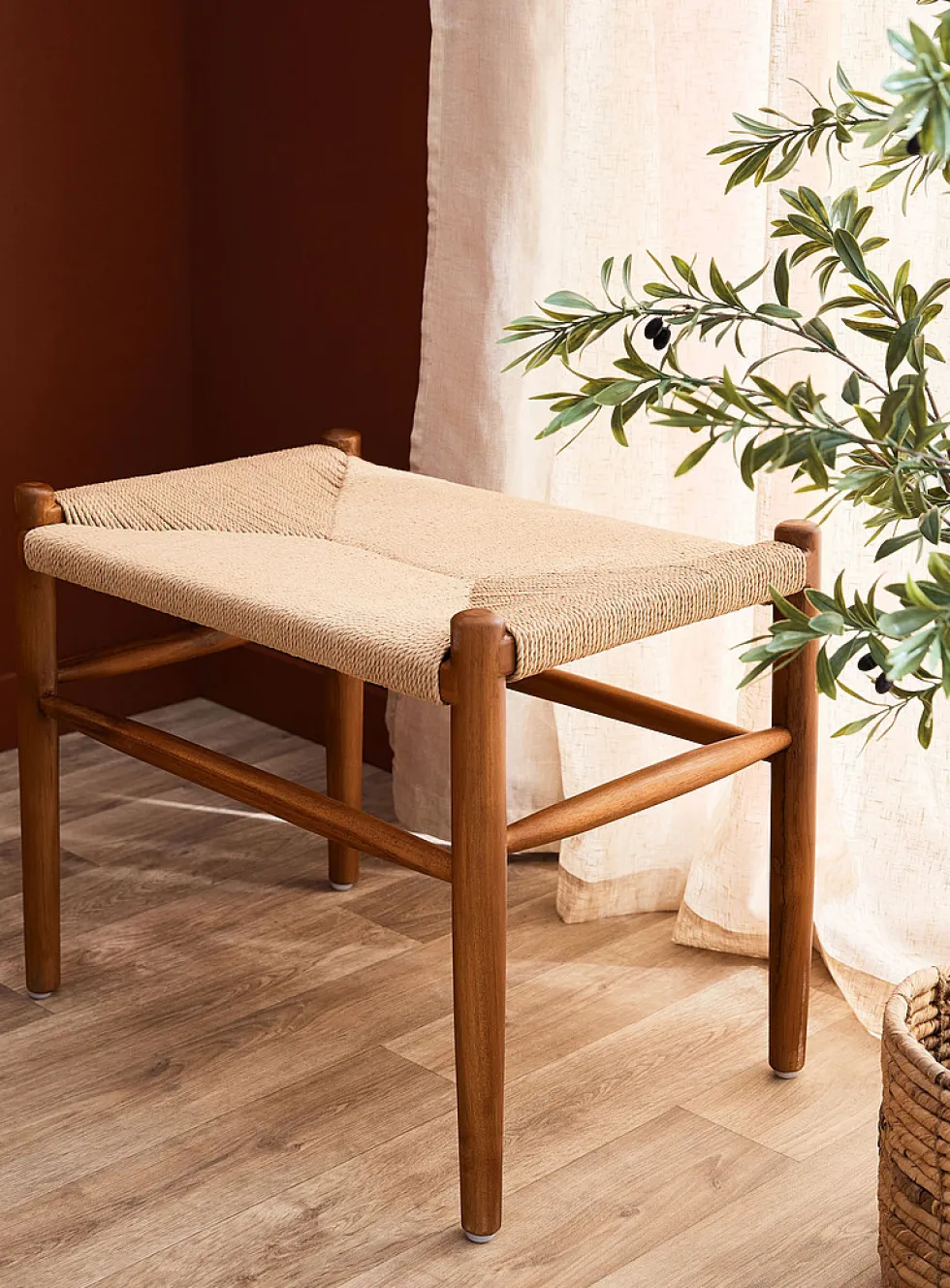 Ubud woven seat teak wood bench