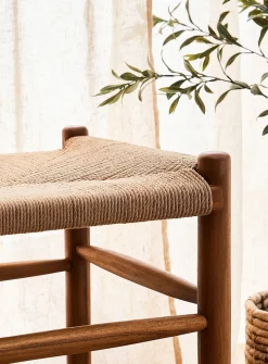 Ubud woven seat teak wood bench