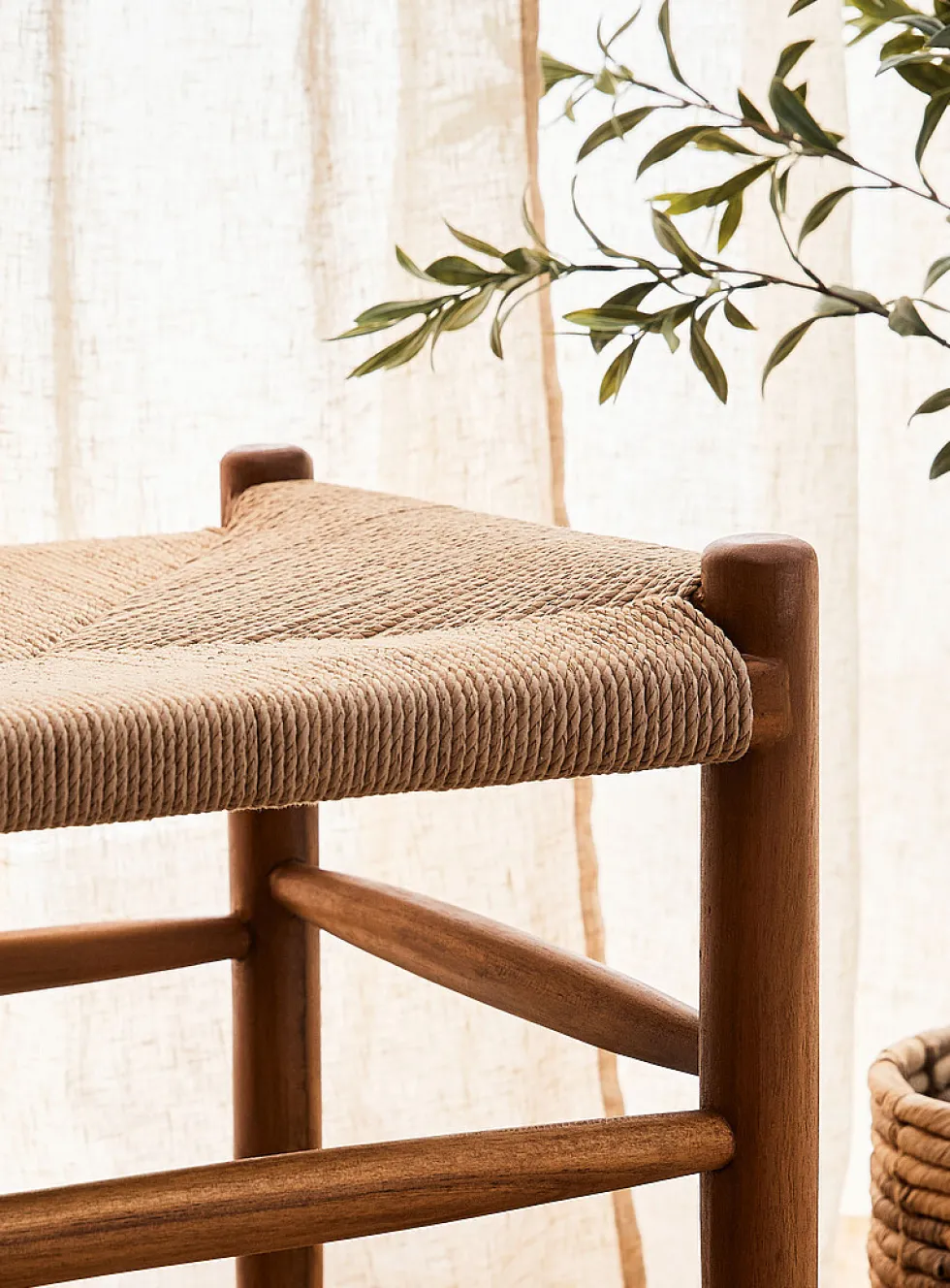 Ubud woven seat teak wood bench