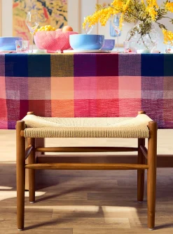 Ubud woven seat teak wood bench