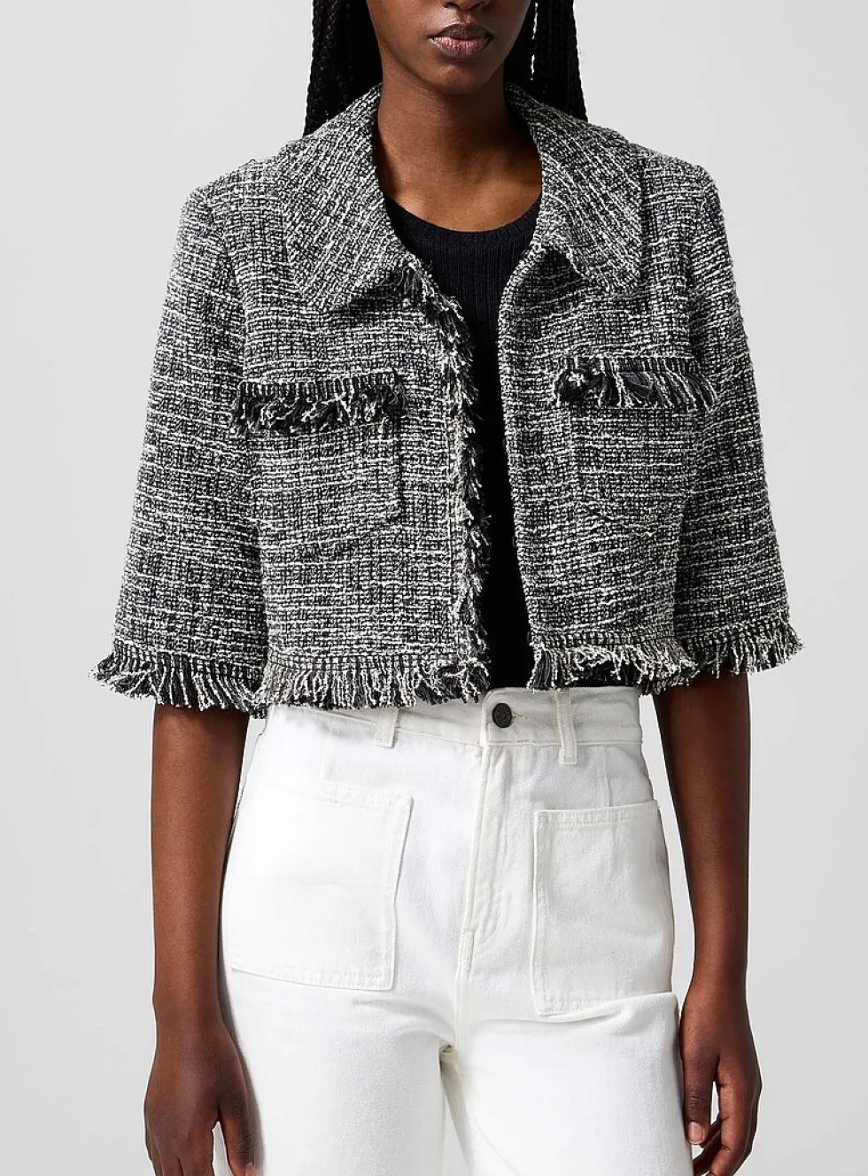 Ultra-cropped tweed blazer