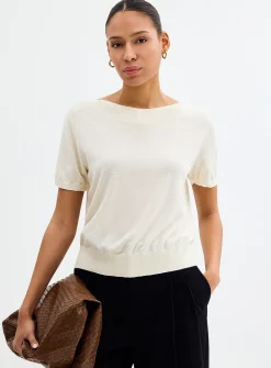 Ultra-soft ribbed boat neck sweater