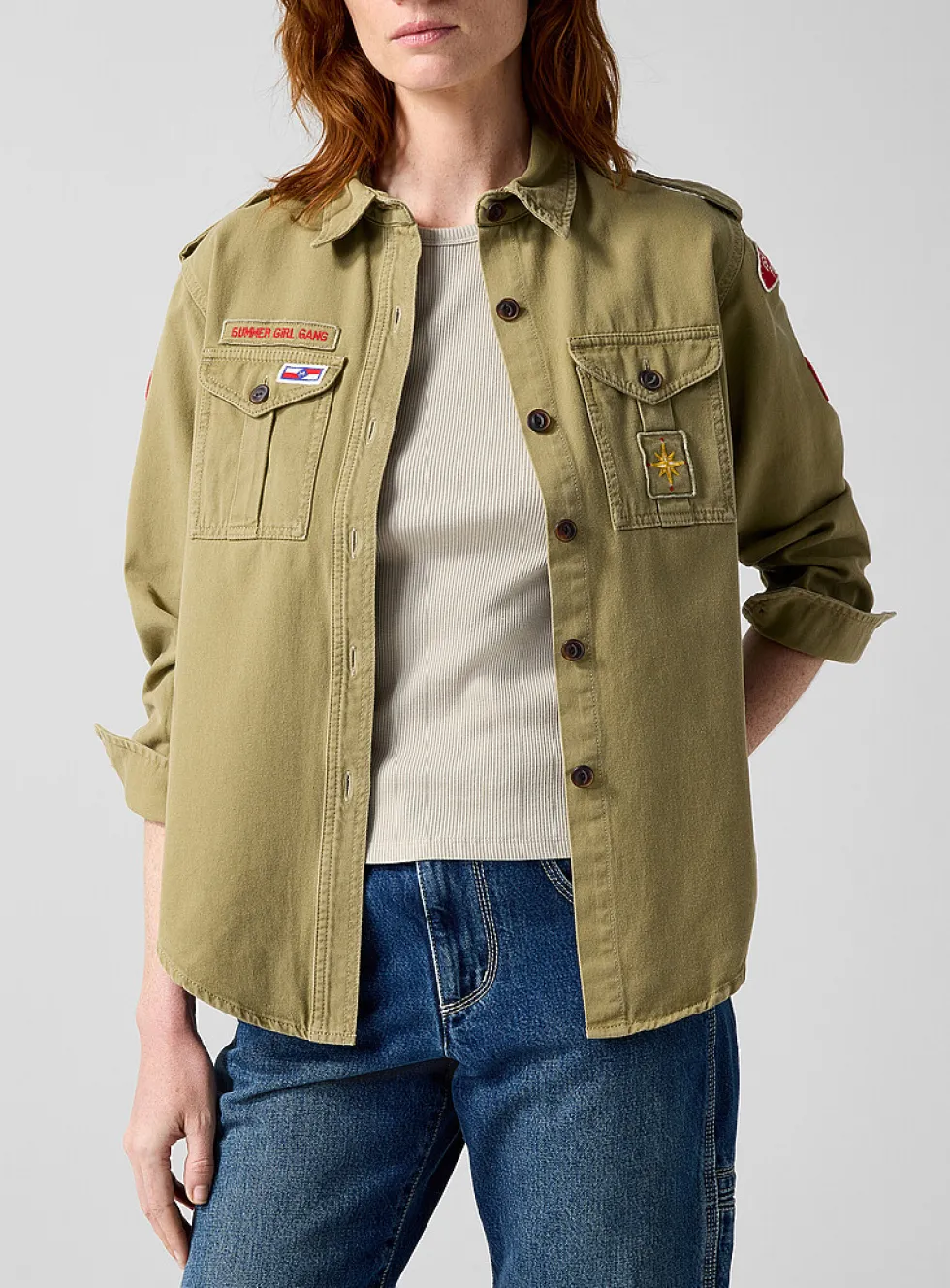 Umberta patches khaki shirt