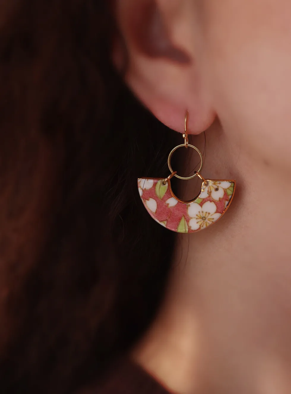 Umehana porcelain fan earrings