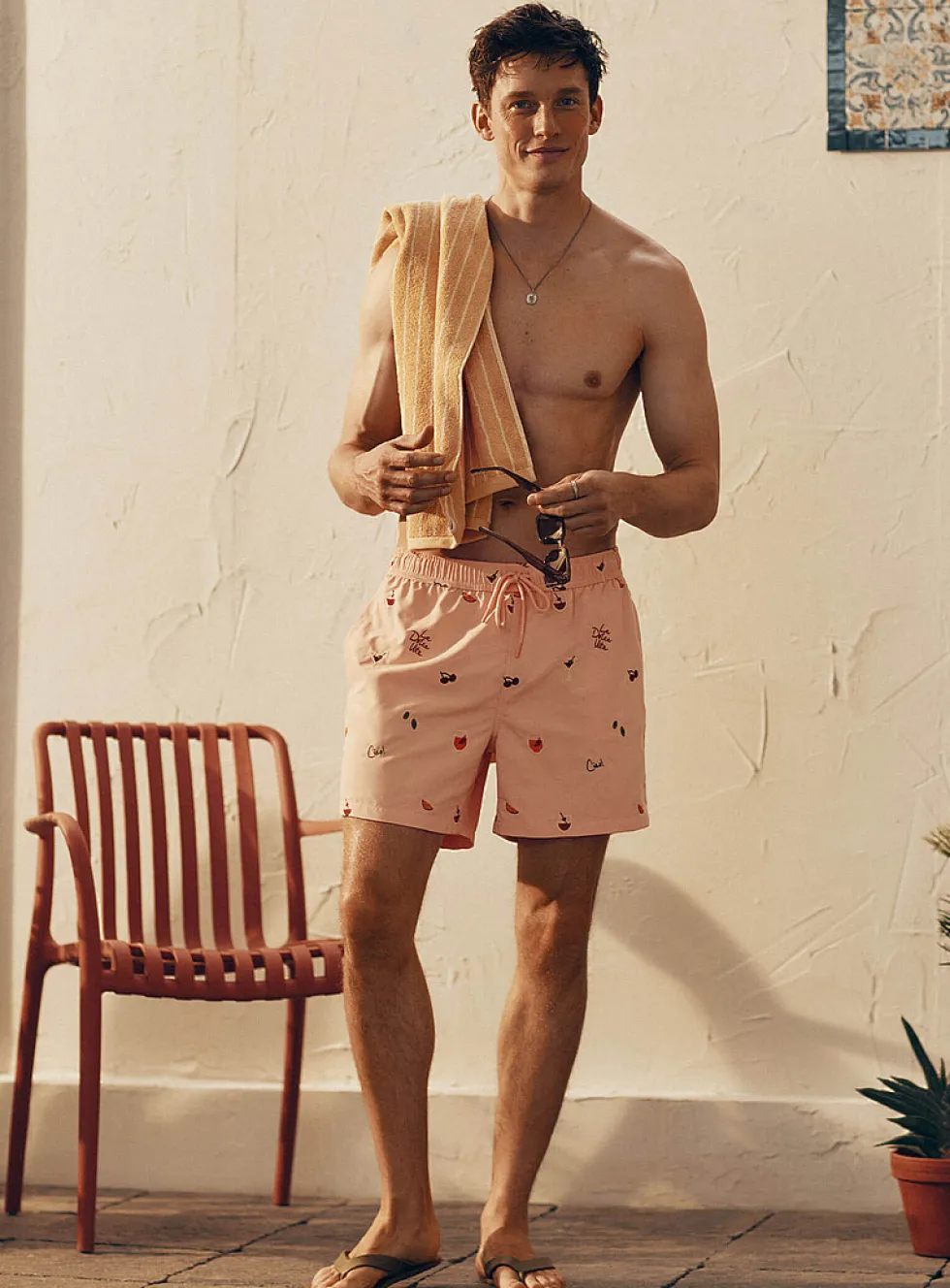 Vacation embroidery swim short