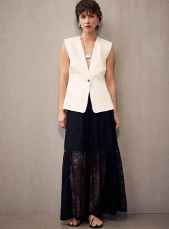 Vanilla shoulder-pad V-neck vest
