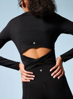 Velvety crossed-back openwork top