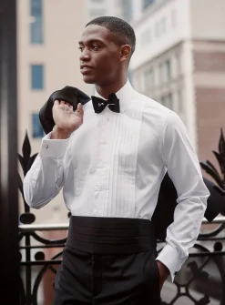 Vertical pleat tuxedo shirt
