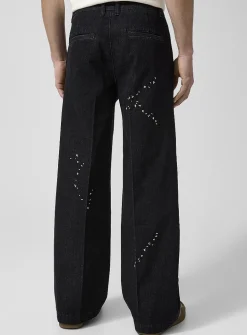 Vertical pleating topstitched jean